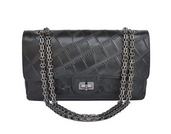 AAA Fashion Chanel A36002 Classic Black Crocodile Flap Bag Silver Hardware On Sale